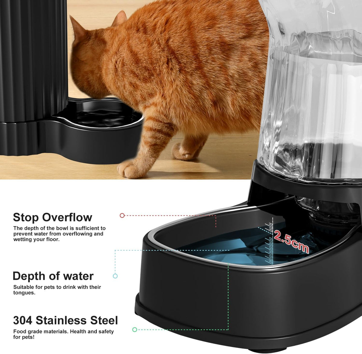 Automatic Dog Water Dispenser Gravity Stainless Steel Waterer & Food Feeder Set, 100% BPA Free Large Capacity Feeding Bowls for Medium & Large-Sized Dogs Cats Other Pets -(1 Gallon x2)