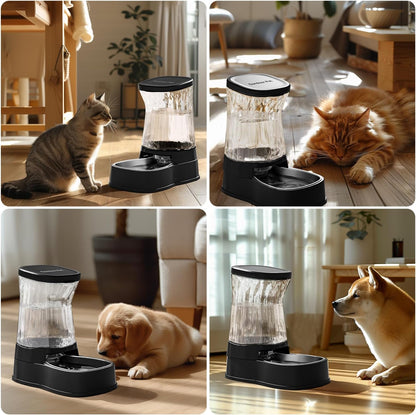 Automatic Dog Water Dispenser Gravity Stainless Steel Waterer & Food Feeder Set, 100% BPA Free Large Capacity Feeding Bowls for Medium & Large-Sized Dogs Cats Other Pets -(1 Gallon x2)
