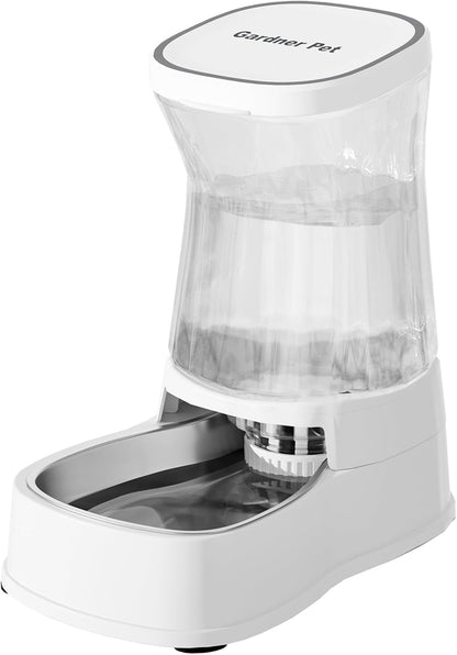 Automatic Dog Water Dispenser Gravity Stainless Steel Waterer & Food Feeder Set, 100% BPA Free Large Capacity Feeding Bowls for Medium & Large-Sized Dogs Cats Other Pets -(1 Gallon x2)