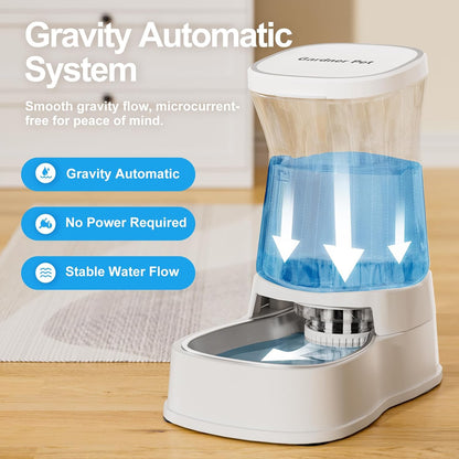 Automatic Dog Water Dispenser Gravity Stainless Steel Waterer & Food Feeder Set, 100% BPA Free Large Capacity Feeding Bowls for Medium & Large-Sized Dogs Cats Other Pets -(1 Gallon x2)