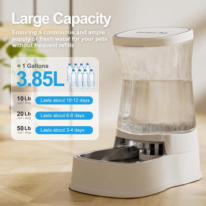 Automatic Dog Water Dispenser Gravity Stainless Steel Waterer & Food Feeder Set, 100% BPA Free Large Capacity Feeding Bowls for Medium & Large-Sized Dogs Cats Other Pets -(1 Gallon x2)