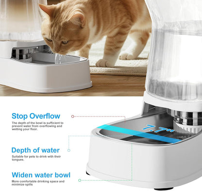 Automatic Dog Water Dispenser Gravity Stainless Steel Waterer & Food Feeder Set, 100% BPA Free Large Capacity Feeding Bowls for Medium & Large-Sized Dogs Cats Other Pets -(1 Gallon x2)