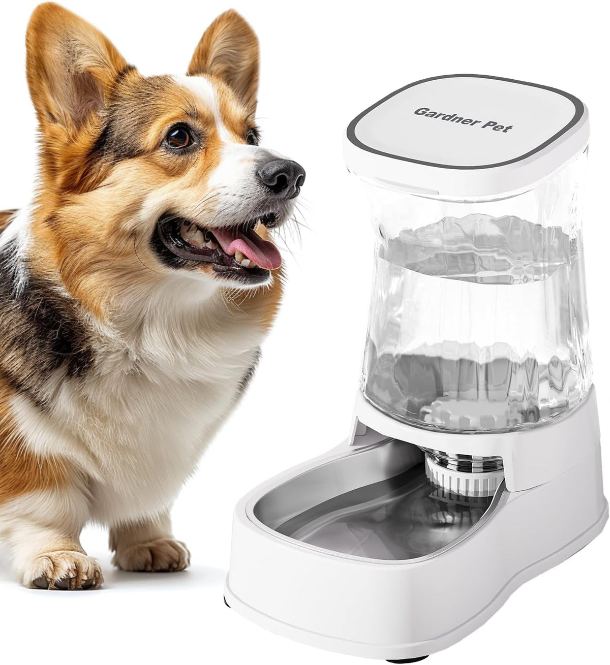 Automatic Dog Water Dispenser Gravity Stainless Steel Waterer & Food Feeder Set, 100% BPA Free Large Capacity Feeding Bowls for Medium & Large-Sized Dogs Cats Other Pets -(1 Gallon x2)