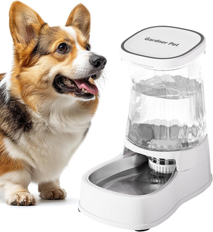 Automatic Dog Water Dispenser Gravity Stainless Steel Waterer & Food Feeder Set, 100% BPA Free Large Capacity Feeding Bowls for Medium & Large-Sized Dogs Cats Other Pets -(1 Gallon x2)