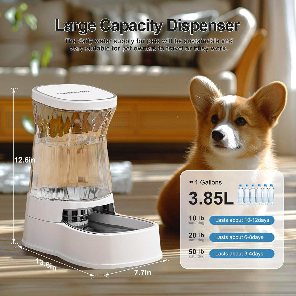 Automatic Dog Water Dispenser Gravity Stainless Steel Waterer & Food Feeder Set, 100% BPA Free Large Capacity Feeding Bowls for Medium & Large-Sized Dogs Cats Other Pets -(1 Gallon x2)