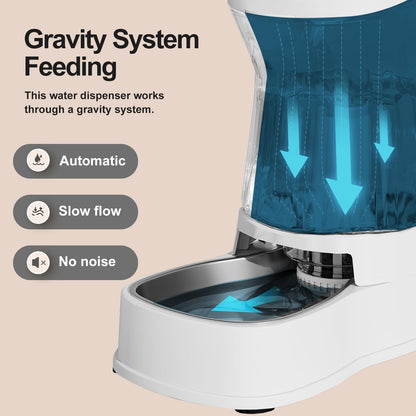 Automatic Dog Water Dispenser Gravity Stainless Steel Waterer & Food Feeder Set, 100% BPA Free Large Capacity Feeding Bowls for Medium & Large-Sized Dogs Cats Other Pets -(1 Gallon x2)