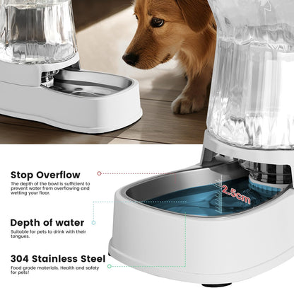 Automatic Dog Water Dispenser Gravity Stainless Steel Waterer & Food Feeder Set, 100% BPA Free Large Capacity Feeding Bowls for Medium & Large-Sized Dogs Cats Other Pets -(1 Gallon x2)