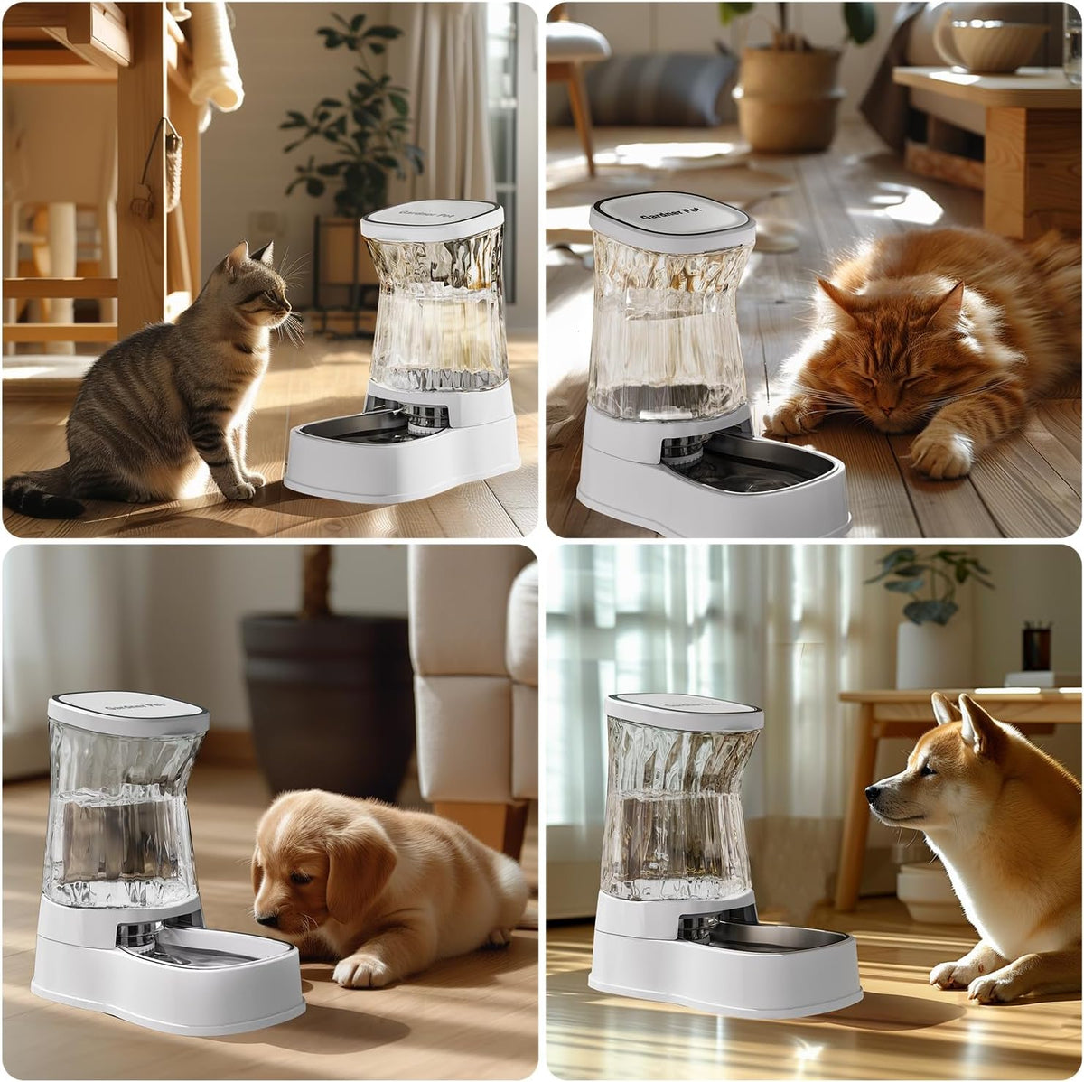 Automatic Dog Water Dispenser Gravity Stainless Steel Waterer & Food Feeder Set, 100% BPA Free Large Capacity Feeding Bowls for Medium & Large-Sized Dogs Cats Other Pets -(1 Gallon x2)