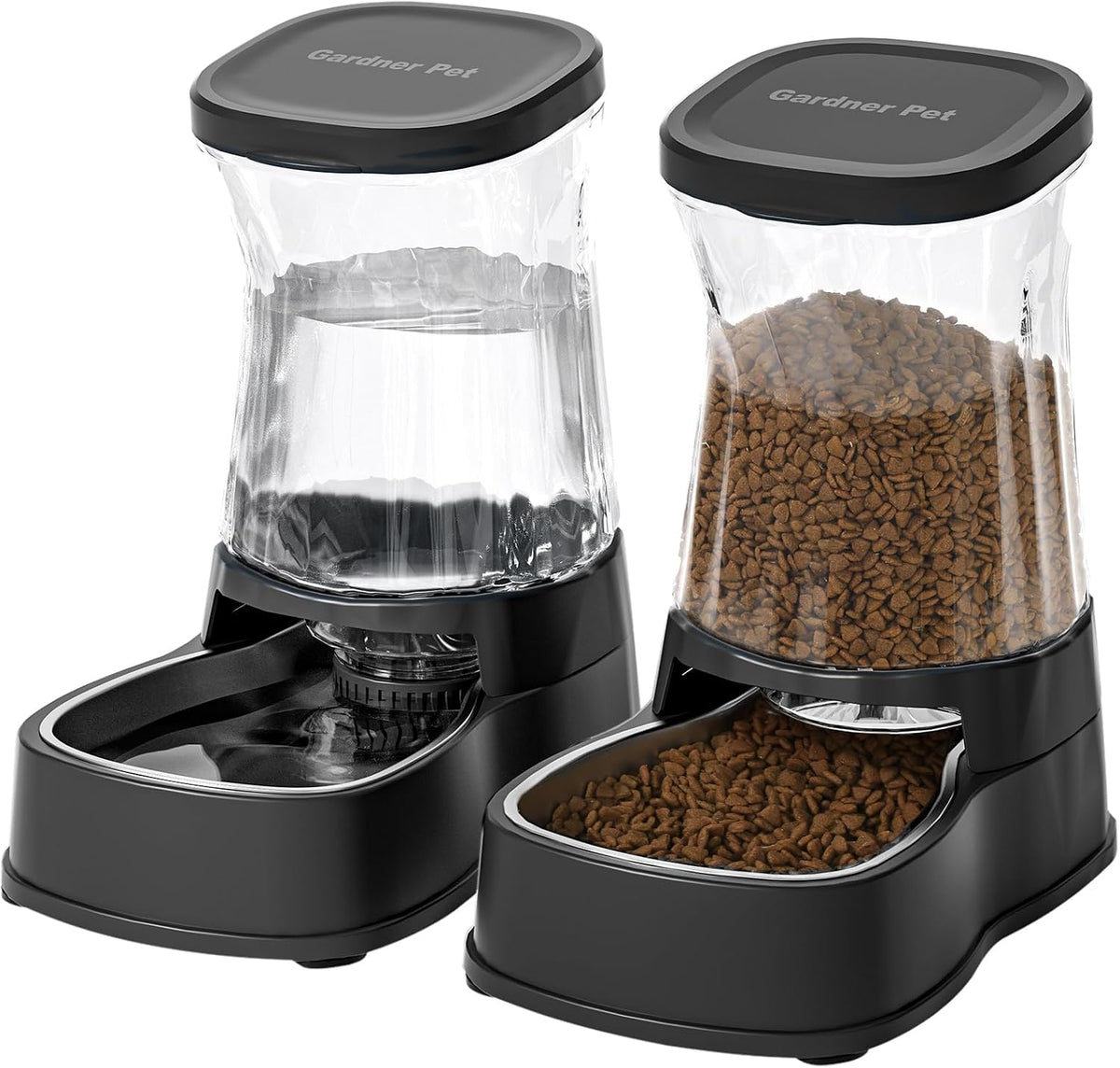 Automatic Dog Water Dispenser Gravity Stainless Steel Waterer & Food Feeder Set, 100% BPA Free Large Capacity Feeding Bowls for Medium & Large-Sized Dogs Cats Other Pets -(1 Gallon x2)