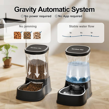 Automatic Dog Water Dispenser Gravity Stainless Steel Waterer & Food Feeder Set, 100% BPA Free Large Capacity Feeding Bowls for Medium & Large-Sized Dogs Cats Other Pets -(1 Gallon x2)