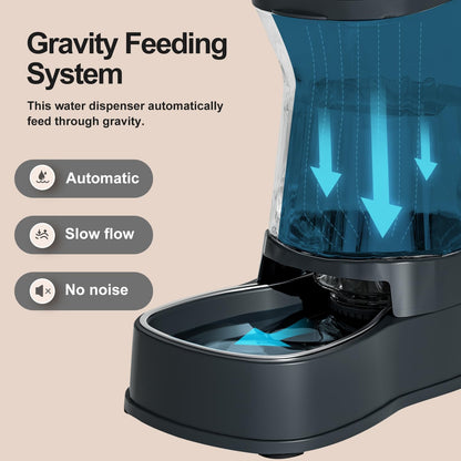 Automatic Dog Water Dispenser Gravity Stainless Steel Waterer & Food Feeder Set, 100% BPA Free Large Capacity Feeding Bowls for Medium & Large-Sized Dogs Cats Other Pets -(1 Gallon x2)