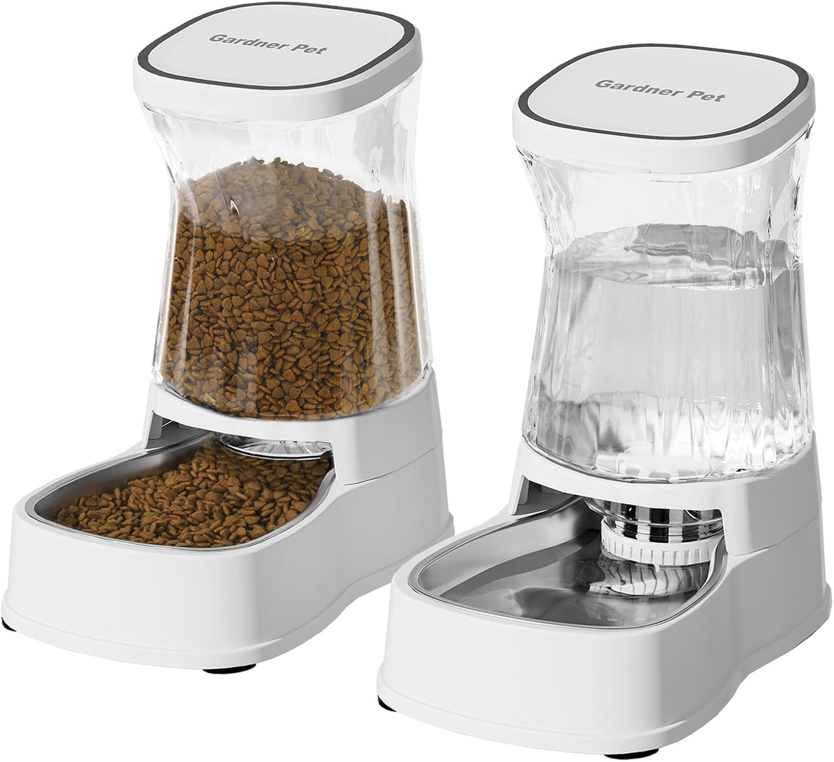 Automatic Dog Water Dispenser Gravity Stainless Steel Waterer & Food Feeder Set, 100% BPA Free Large Capacity Feeding Bowls for Medium & Large-Sized Dogs Cats Other Pets -(1 Gallon x2)