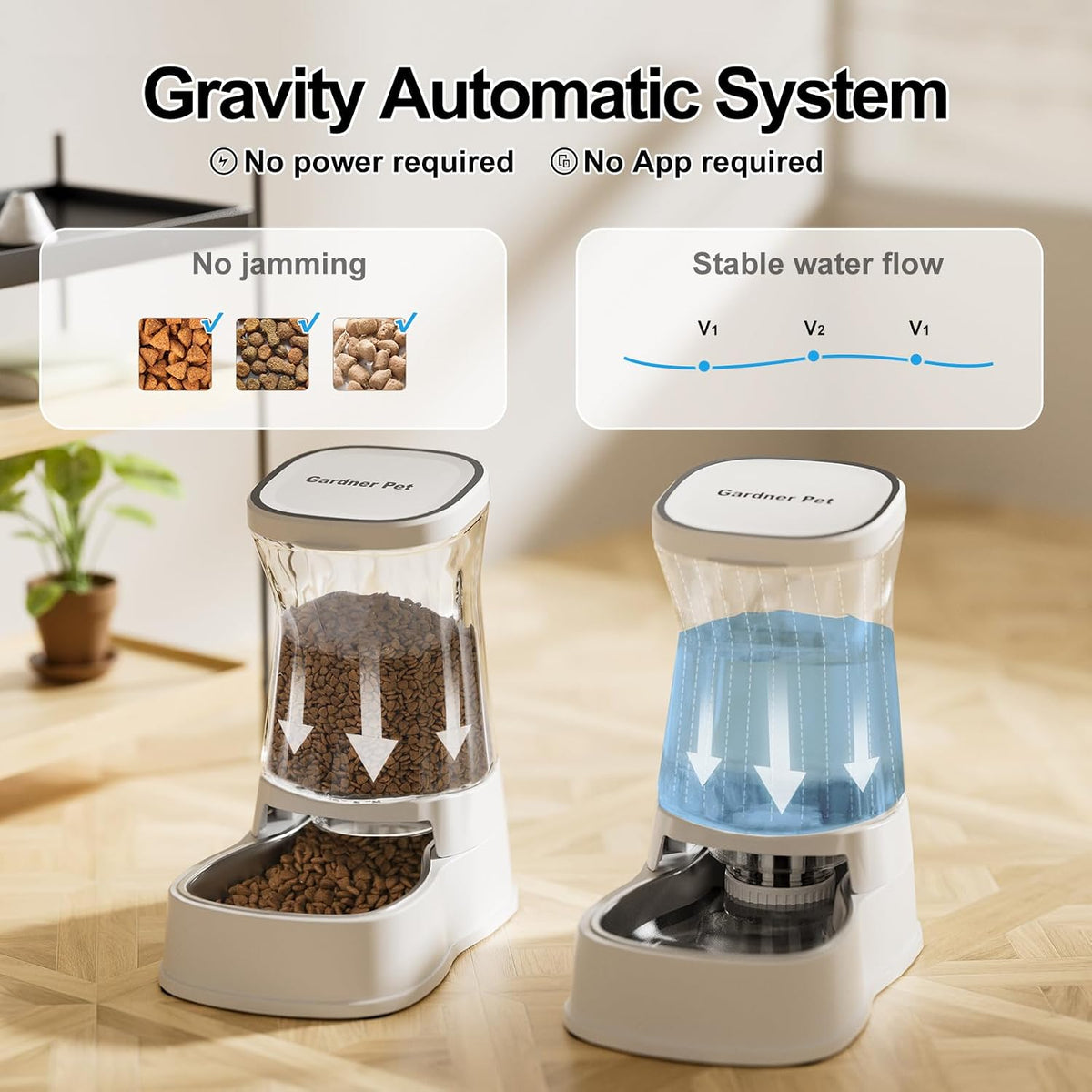 Automatic Dog Water Dispenser Gravity Stainless Steel Waterer & Food Feeder Set, 100% BPA Free Large Capacity Feeding Bowls for Medium & Large-Sized Dogs Cats Other Pets -(1 Gallon x2)