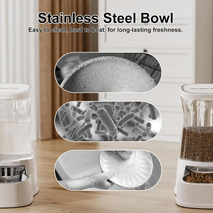 Automatic Dog Water Dispenser Gravity Stainless Steel Waterer & Food Feeder Set, 100% BPA Free Large Capacity Feeding Bowls for Medium & Large-Sized Dogs Cats Other Pets -(1 Gallon x2)