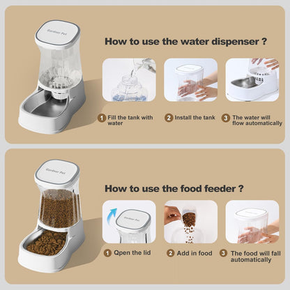 Automatic Dog Water Dispenser Gravity Stainless Steel Waterer & Food Feeder Set, 100% BPA Free Large Capacity Feeding Bowls for Medium & Large-Sized Dogs Cats Other Pets -(1 Gallon x2)
