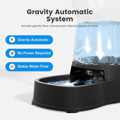 Automatic Dog Water Dispenser Gravity Stainless Steel Waterer & Food Feeder Set, 100% BPA Free Large Capacity Feeding Bowls for Medium & Large-Sized Dogs Cats Other Pets -(1 Gallon x2)