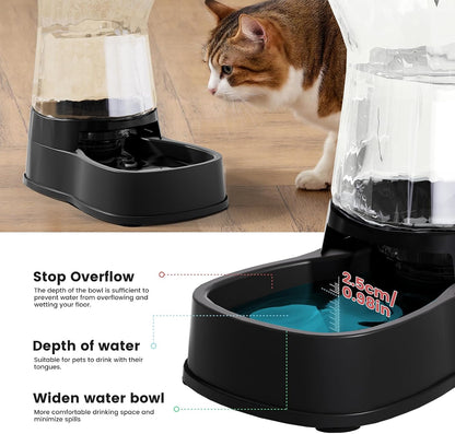 Automatic Dog Water Dispenser Gravity Stainless Steel Waterer & Food Feeder Set, 100% BPA Free Large Capacity Feeding Bowls for Medium & Large-Sized Dogs Cats Other Pets -(1 Gallon x2)