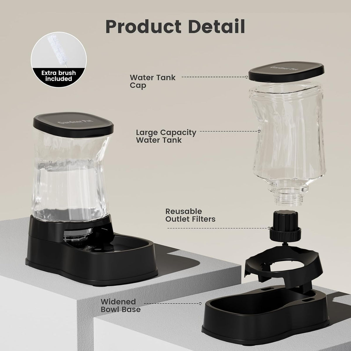 Automatic Dog Water Dispenser Gravity Stainless Steel Waterer & Food Feeder Set, 100% BPA Free Large Capacity Feeding Bowls for Medium & Large-Sized Dogs Cats Other Pets -(1 Gallon x2)