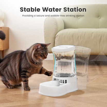 Automatic Dog Water Dispenser Gravity Stainless Steel Waterer & Food Feeder Set, 100% BPA Free Large Capacity Feeding Bowls for Medium & Large-Sized Dogs Cats Other Pets -(1 Gallon x2)
