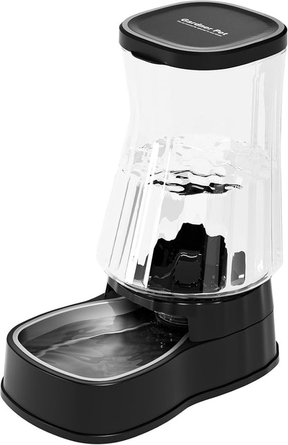 Automatic Dog Water Dispenser Gravity Stainless Steel Waterer & Food Feeder Set, 100% BPA Free Large Capacity Feeding Bowls for Medium & Large-Sized Dogs Cats Other Pets -(1 Gallon x2)