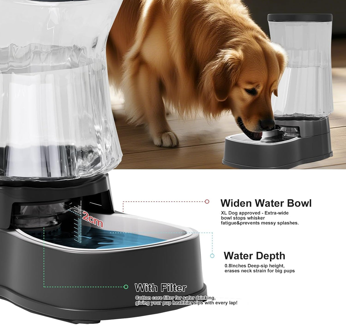 Automatic Dog Water Dispenser Gravity Stainless Steel Waterer & Food Feeder Set, 100% BPA Free Large Capacity Feeding Bowls for Medium & Large-Sized Dogs Cats Other Pets -(1 Gallon x2)