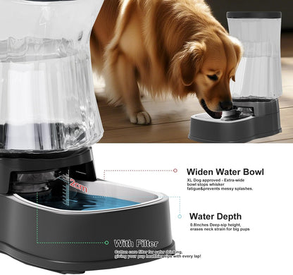 Automatic Dog Water Dispenser Gravity Stainless Steel Waterer & Food Feeder Set, 100% BPA Free Large Capacity Feeding Bowls for Medium & Large-Sized Dogs Cats Other Pets -(1 Gallon x2)