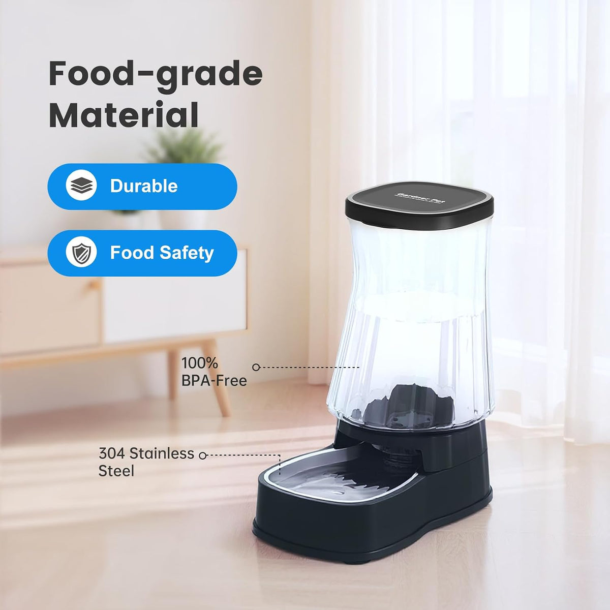 Automatic Dog Water Dispenser Gravity Stainless Steel Waterer & Food Feeder Set, 100% BPA Free Large Capacity Feeding Bowls for Medium & Large-Sized Dogs Cats Other Pets -(1 Gallon x2)