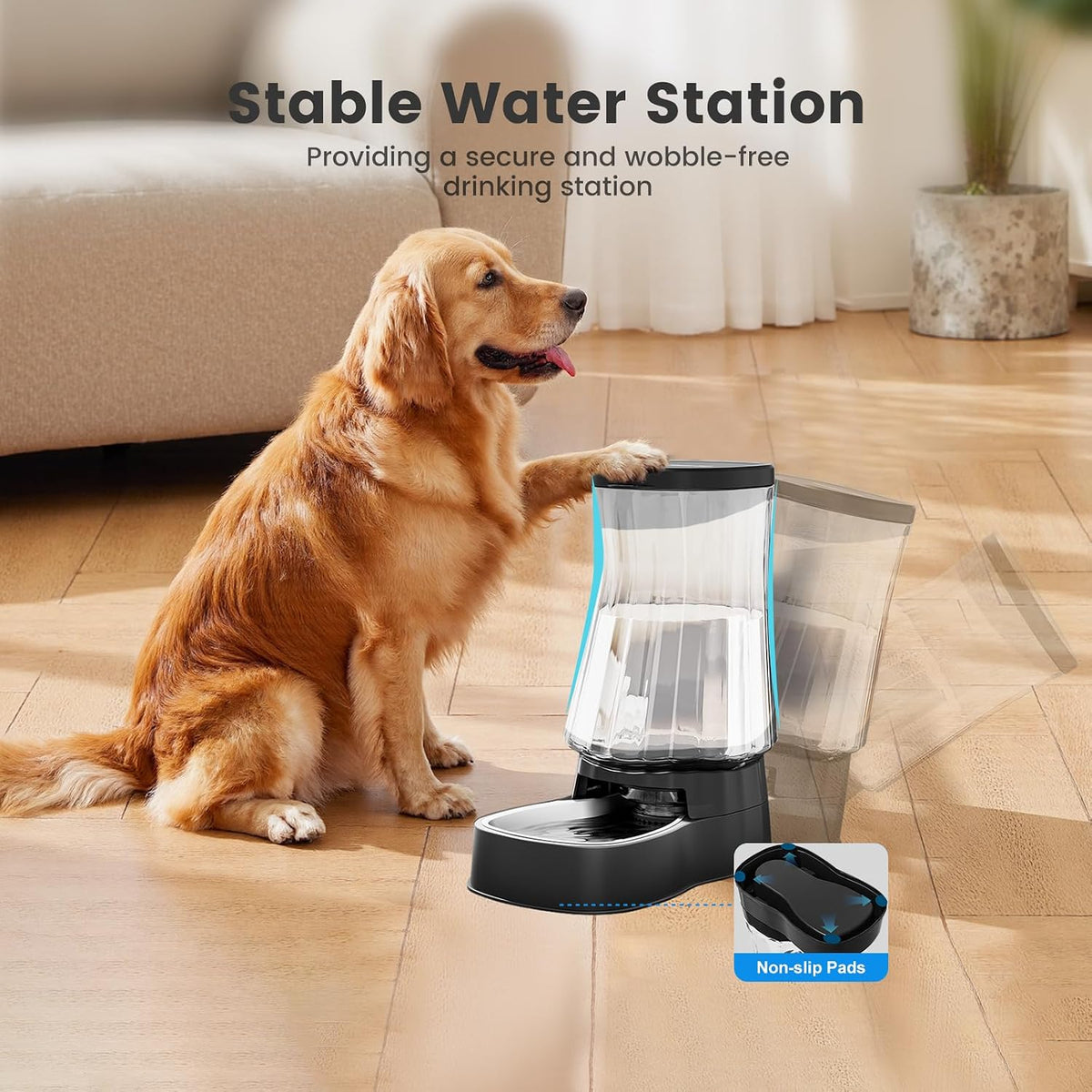Automatic Dog Water Dispenser Gravity Stainless Steel Waterer & Food Feeder Set, 100% BPA Free Large Capacity Feeding Bowls for Medium & Large-Sized Dogs Cats Other Pets -(1 Gallon x2)