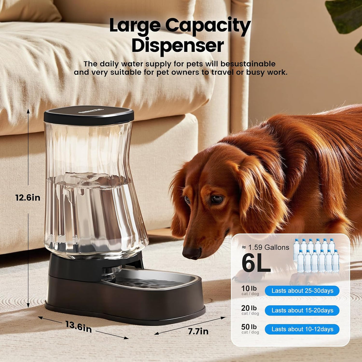 Automatic Dog Water Dispenser Gravity Stainless Steel Waterer & Food Feeder Set, 100% BPA Free Large Capacity Feeding Bowls for Medium & Large-Sized Dogs Cats Other Pets -(1 Gallon x2)
