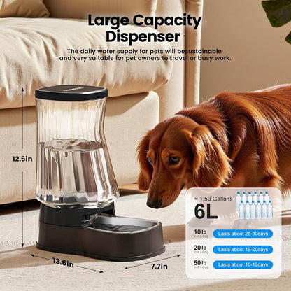 Automatic Dog Water Dispenser Gravity Stainless Steel Waterer & Food Feeder Set, 100% BPA Free Large Capacity Feeding Bowls for Medium & Large-Sized Dogs Cats Other Pets -(1 Gallon x2)