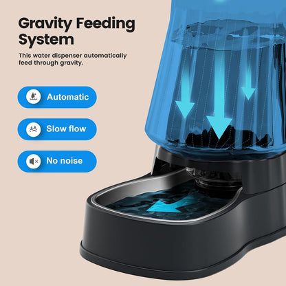 Automatic Dog Water Dispenser Gravity Stainless Steel Waterer & Food Feeder Set, 100% BPA Free Large Capacity Feeding Bowls for Medium & Large-Sized Dogs Cats Other Pets -(1 Gallon x2)