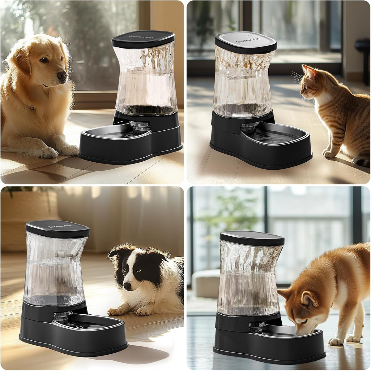 Automatic Dog Water Dispenser Gravity Stainless Steel Waterer & Food Feeder Set, 100% BPA Free Large Capacity Feeding Bowls for Medium & Large-Sized Dogs Cats Other Pets -(1 Gallon x2)