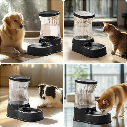 Automatic Dog Water Dispenser Gravity Stainless Steel Waterer & Food Feeder Set, 100% BPA Free Large Capacity Feeding Bowls for Medium & Large-Sized Dogs Cats Other Pets -(1 Gallon x2)