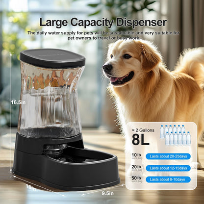 Automatic Dog Water Dispenser Gravity Stainless Steel Waterer & Food Feeder Set, 100% BPA Free Large Capacity Feeding Bowls for Medium & Large-Sized Dogs Cats Other Pets -(1 Gallon x2)