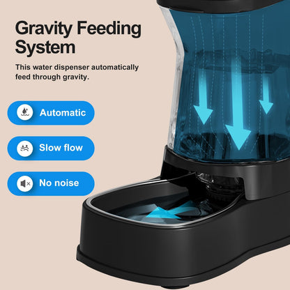 Automatic Dog Water Dispenser Gravity Stainless Steel Waterer & Food Feeder Set, 100% BPA Free Large Capacity Feeding Bowls for Medium & Large-Sized Dogs Cats Other Pets -(1 Gallon x2)