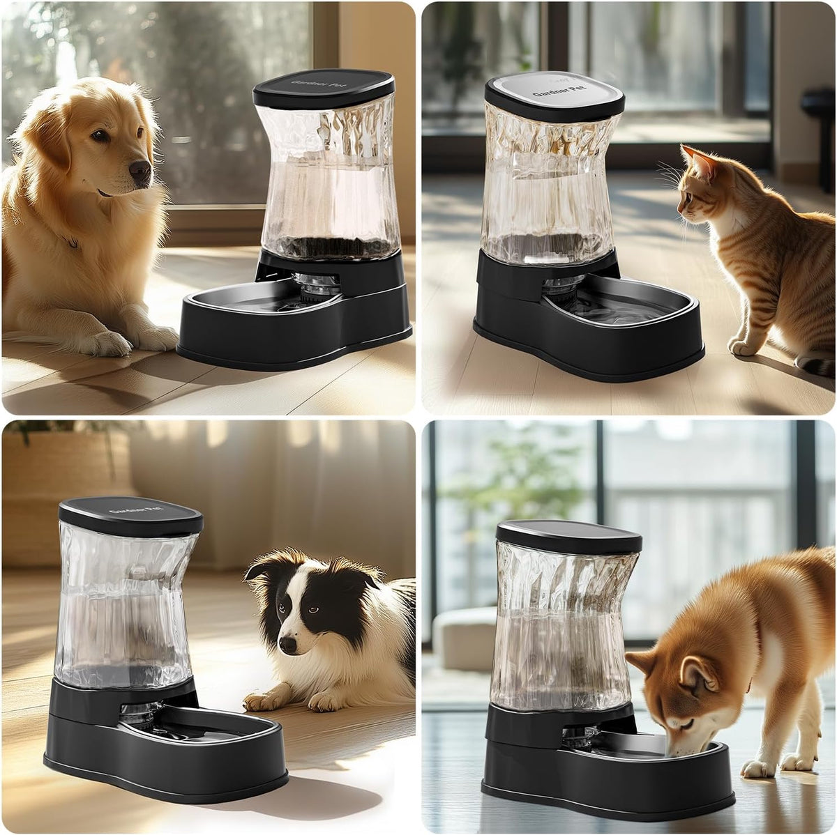 Automatic Dog Water Dispenser Gravity Stainless Steel Waterer & Food Feeder Set, 100% BPA Free Large Capacity Feeding Bowls for Medium & Large-Sized Dogs Cats Other Pets -(1 Gallon x2)