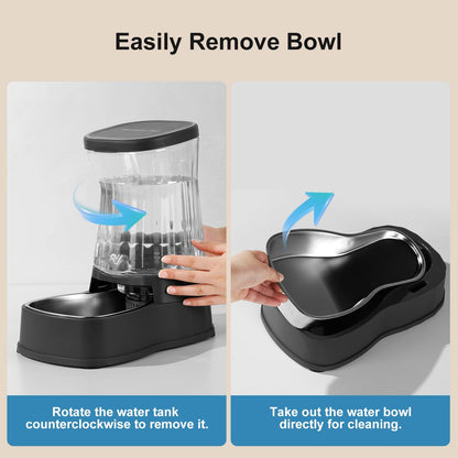 Automatic Dog Water Dispenser Gravity Stainless Steel Waterer & Food Feeder Set, 100% BPA Free Large Capacity Feeding Bowls for Medium & Large-Sized Dogs Cats Other Pets -(1 Gallon x2)