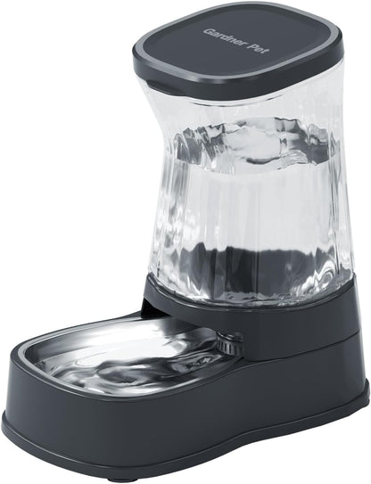 Automatic Dog Water Dispenser Gravity Stainless Steel Waterer & Food Feeder Set, 100% BPA Free Large Capacity Feeding Bowls for Medium & Large-Sized Dogs Cats Other Pets -(1 Gallon x2)