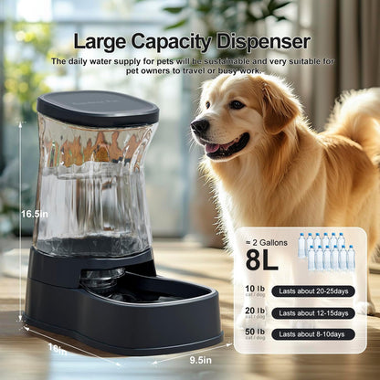 Automatic Dog Water Dispenser Gravity Stainless Steel Waterer & Food Feeder Set, 100% BPA Free Large Capacity Feeding Bowls for Medium & Large-Sized Dogs Cats Other Pets -(1 Gallon x2)