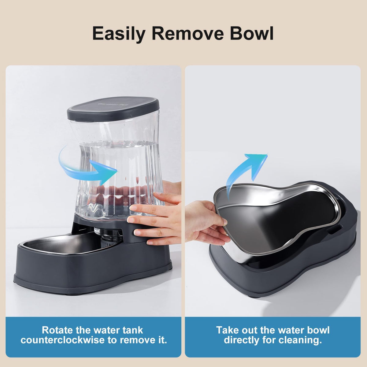 Automatic Dog Water Dispenser Gravity Stainless Steel Waterer & Food Feeder Set, 100% BPA Free Large Capacity Feeding Bowls for Medium & Large-Sized Dogs Cats Other Pets -(1 Gallon x2)