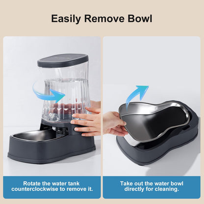 Automatic Dog Water Dispenser Gravity Stainless Steel Waterer & Food Feeder Set, 100% BPA Free Large Capacity Feeding Bowls for Medium & Large-Sized Dogs Cats Other Pets -(1 Gallon x2)