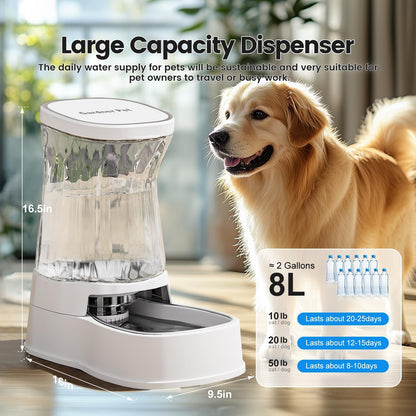 Automatic Dog Water Dispenser Gravity Stainless Steel Waterer & Food Feeder Set, 100% BPA Free Large Capacity Feeding Bowls for Medium & Large-Sized Dogs Cats Other Pets -(1 Gallon x2)