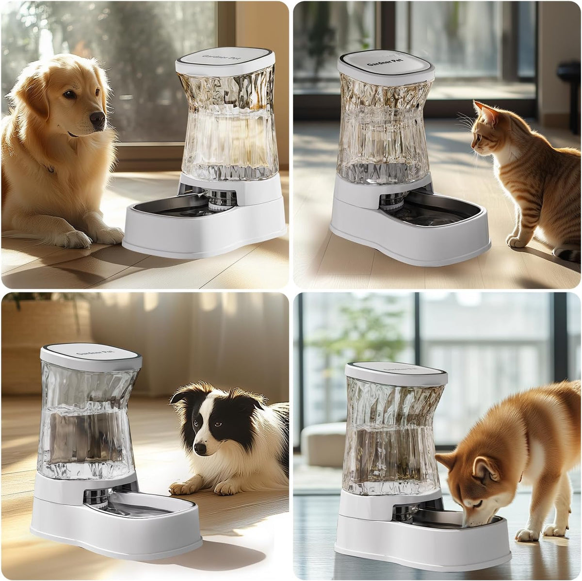 Automatic Dog Water Dispenser Gravity Stainless Steel Waterer & Food Feeder Set, 100% BPA Free Large Capacity Feeding Bowls for Medium & Large-Sized Dogs Cats Other Pets -(1 Gallon x2)