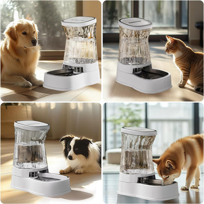 Automatic Dog Water Dispenser Gravity Stainless Steel Waterer & Food Feeder Set, 100% BPA Free Large Capacity Feeding Bowls for Medium & Large-Sized Dogs Cats Other Pets -(1 Gallon x2)