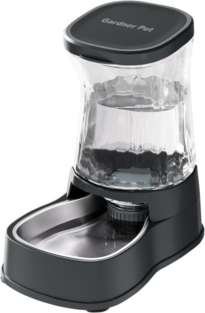 Automatic Dog Water Dispenser Gravity Stainless Steel Waterer & Food Feeder Set, 100% BPA Free Large Capacity Feeding Bowls for Medium & Large-Sized Dogs Cats Other Pets -(1 Gallon x2)