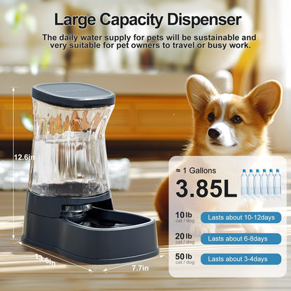 Automatic Dog Water Dispenser Gravity Stainless Steel Waterer & Food Feeder Set, 100% BPA Free Large Capacity Feeding Bowls for Medium & Large-Sized Dogs Cats Other Pets -(1 Gallon x2)