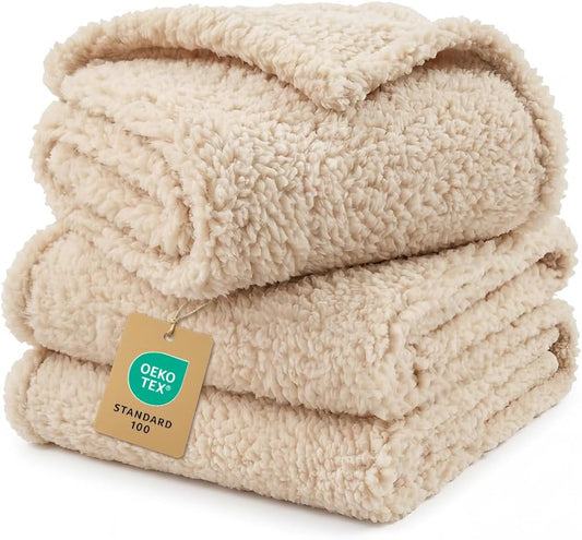 1 Pack 3 Calming Blankets Fluffy Premium Fleece Pet Blanket Soft Sherpa Throw for Dog Puppy Cat Beige Medium (30" x20'')