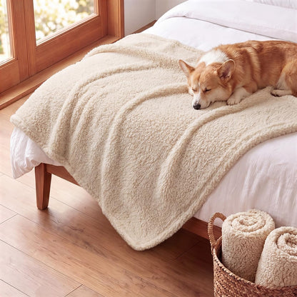 1 Pack 3 Calming Blankets Fluffy Premium Fleece Pet Blanket Soft Sherpa Throw for Dog Puppy Cat Beige Medium (30" x20'')