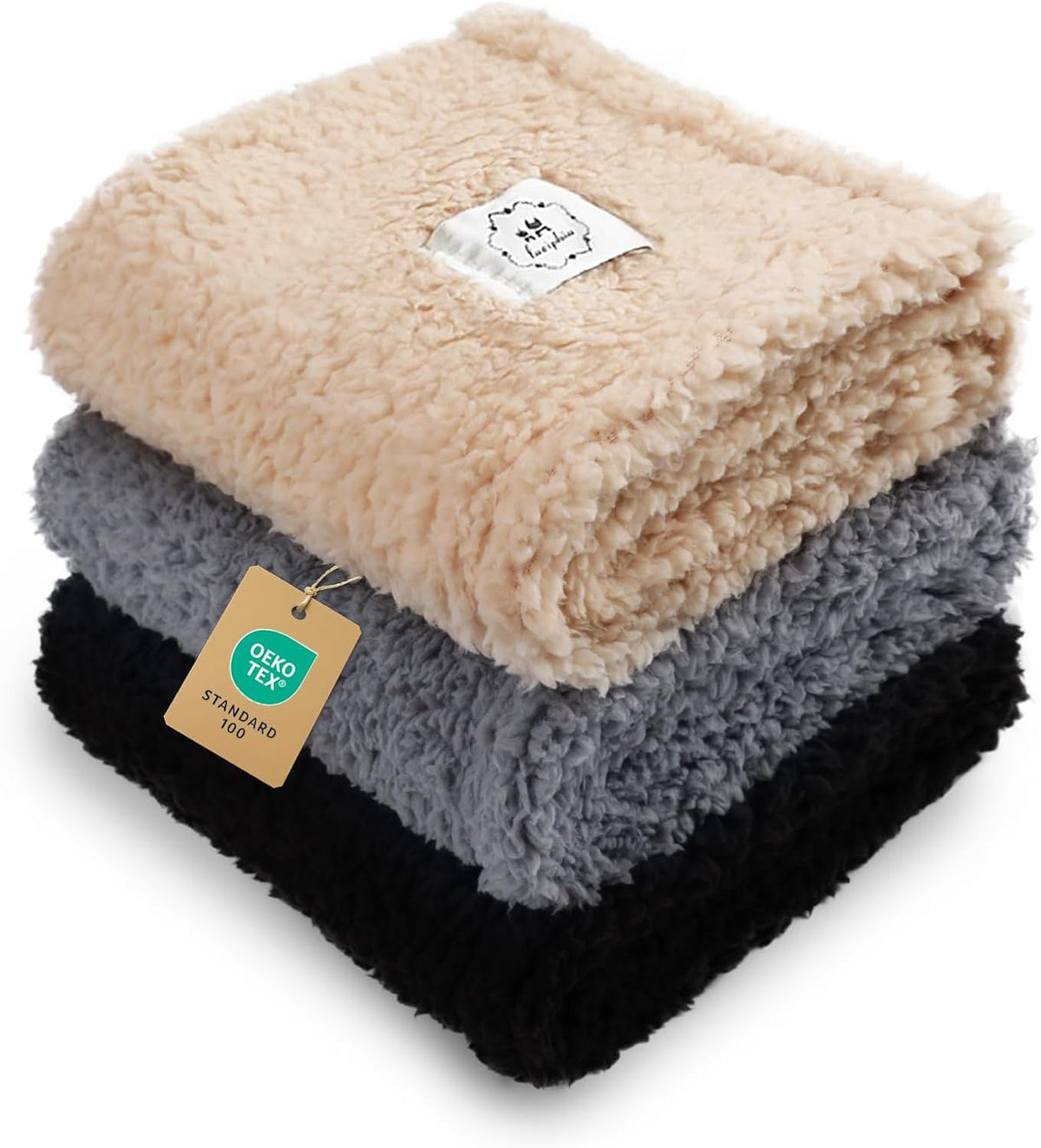 1 Pack 3 Calming Blankets Fluffy Premium Fleece Pet Blanket Soft Sherpa Throw for Dog Puppy Cat Beige Medium (30" x20'')