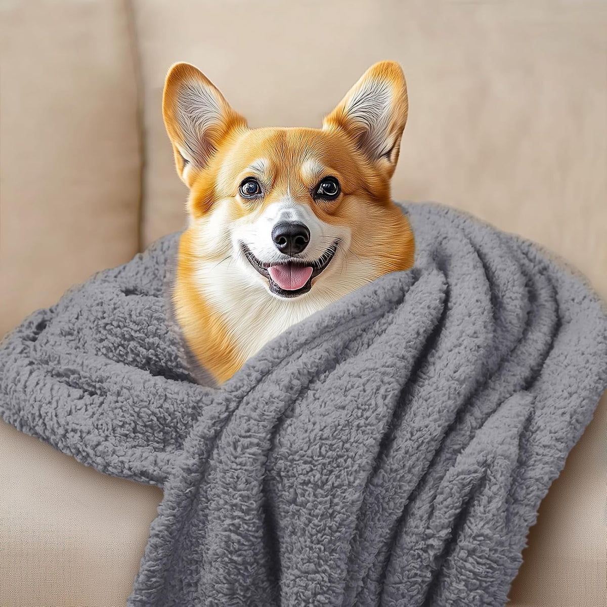 1 Pack 3 Calming Blankets Fluffy Premium Fleece Pet Blanket Soft Sherpa Throw for Dog Puppy Cat Beige Medium (30" x20'')
